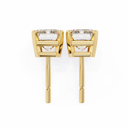 Lab Grown Emerald Cut Stud Earrings with V Prong