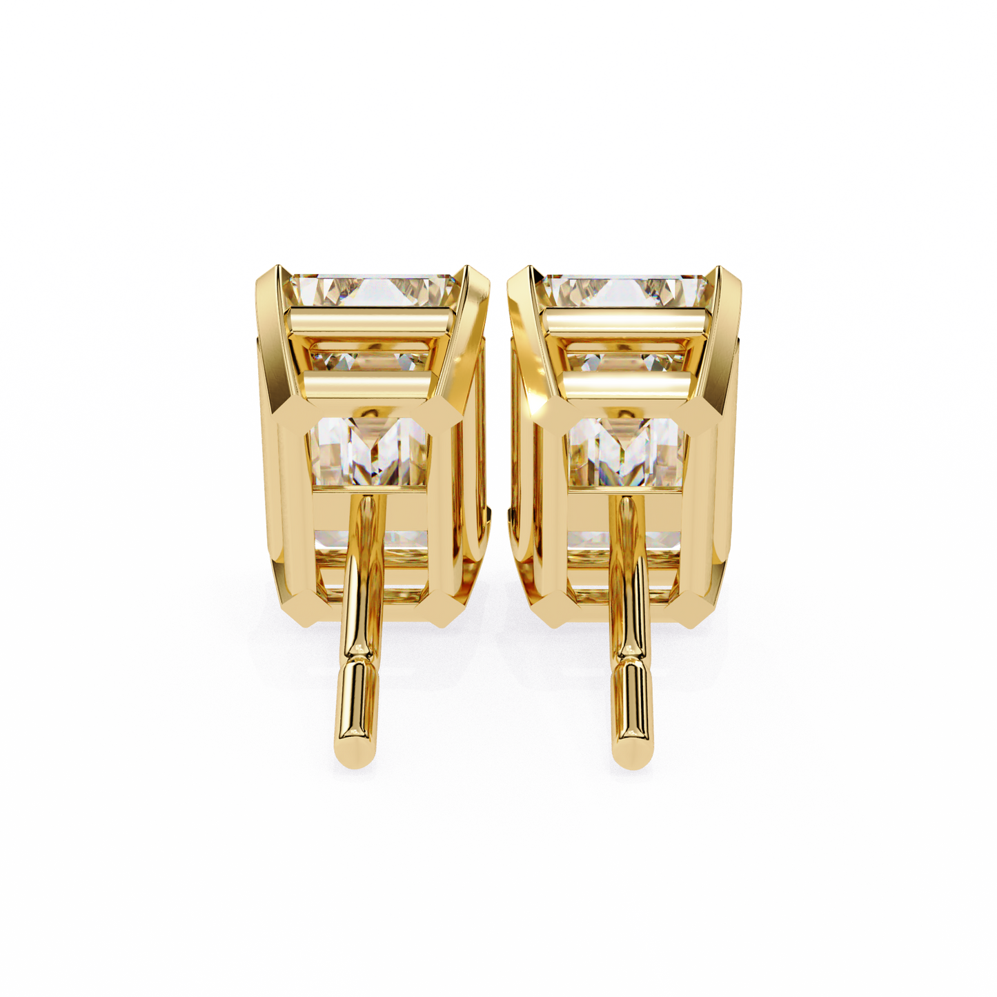 Lab Grown Emerald Cut Stud Earrings with V Prong