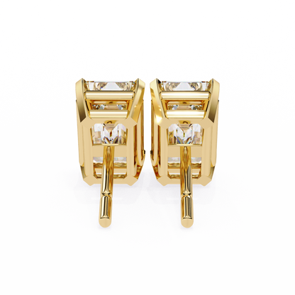 Lab Grown Emerald Cut Stud Earrings with V Prong