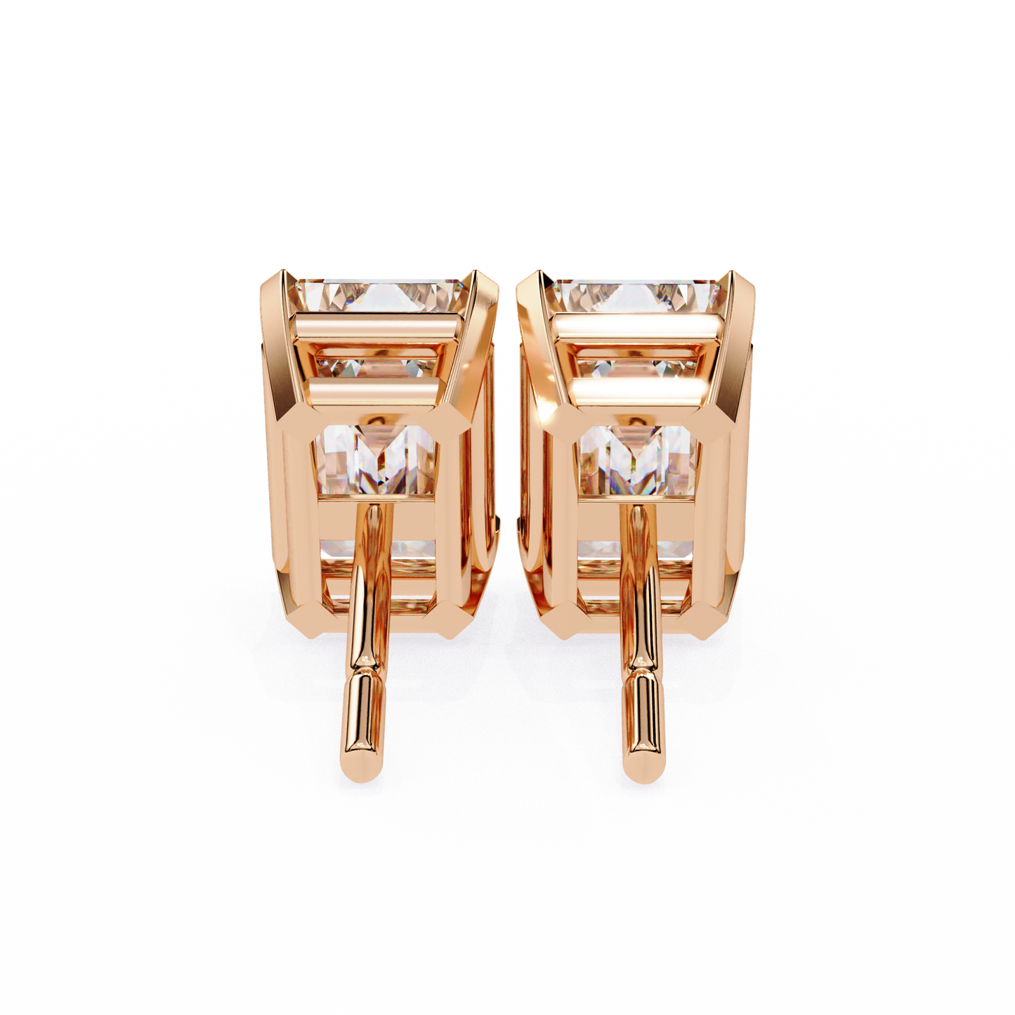 Lab Grown Emerald Cut Stud Earrings with V Prong