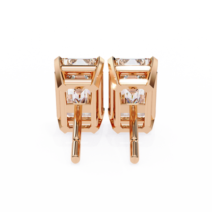 Lab Grown Emerald Cut Stud Earrings with V Prong