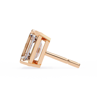 Lab Grown Emerald Cut Stud Earrings with V Prong