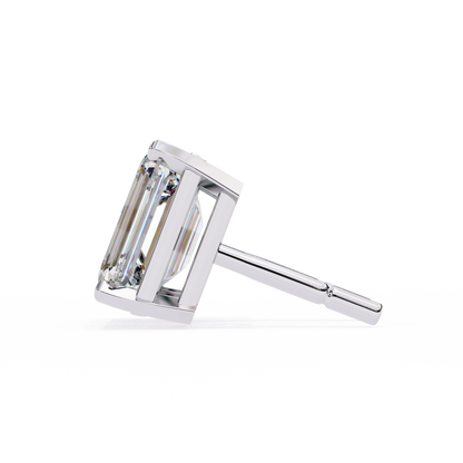 Lab Grown Emerald Cut Stud Earrings with V Prong