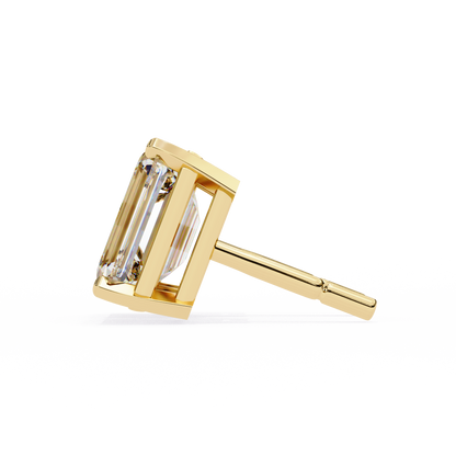 Lab Grown Emerald Cut Stud Earrings with V Prong