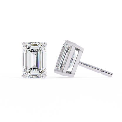 Lab Grown Emerald Cut Stud Earrings with V Prong