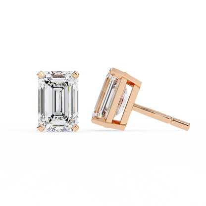 Lab Grown Emerald Cut Stud Earrings with V Prong