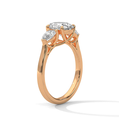 Oval And Pear Cut Lab Diamond Three Stone Ring
