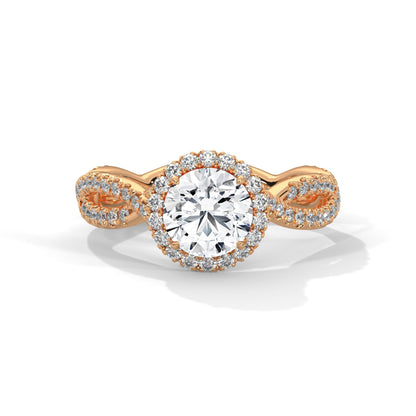 Twisted Shank Round Diamond Halo Engagement Ring