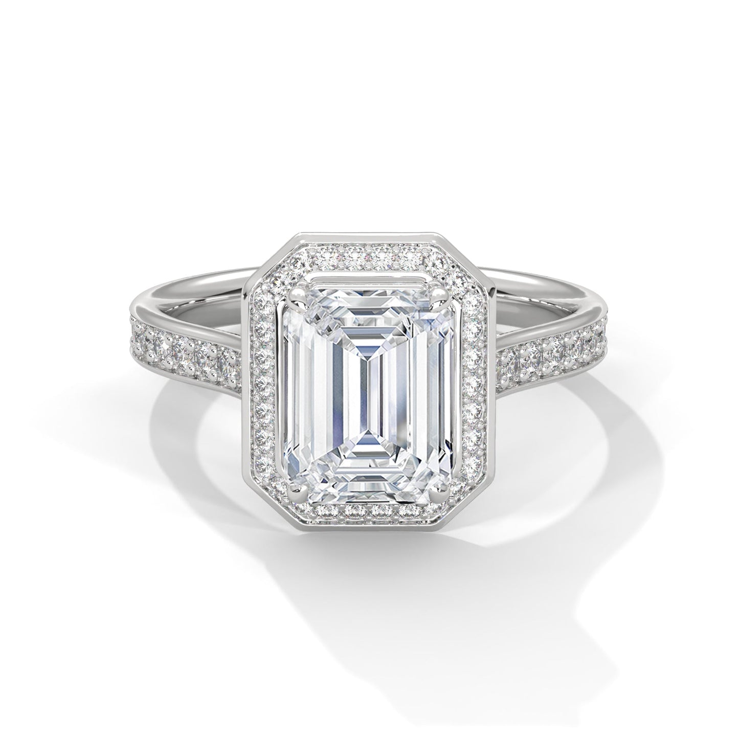 Halo Emerald Diamond Solitaire Engagement Ring