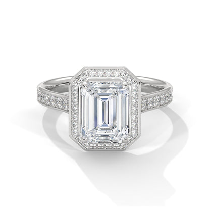 Halo Emerald Diamond Solitaire Engagement Ring
