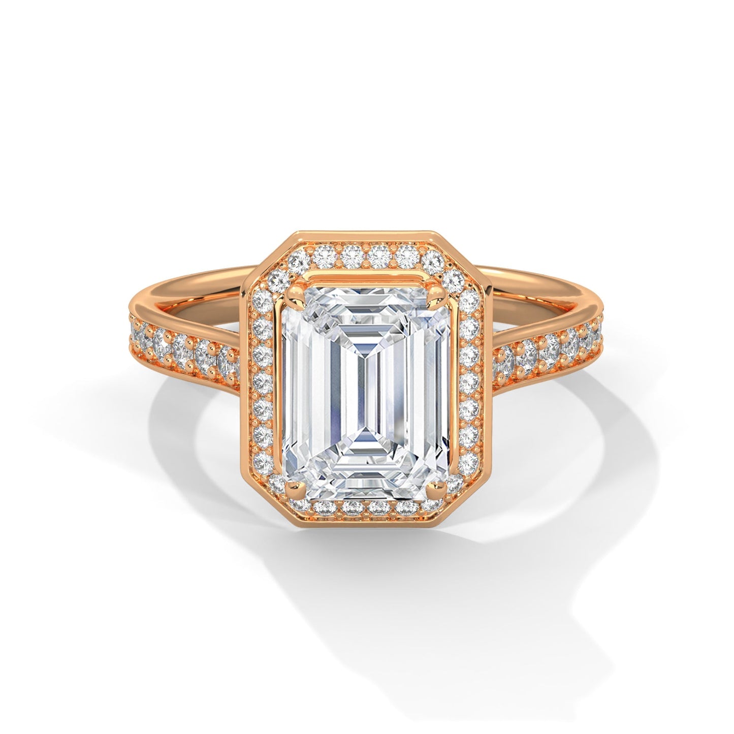 Halo Emerald Diamond Solitaire Engagement Ring