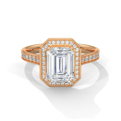 Halo Emerald Diamond Solitaire Engagement Ring