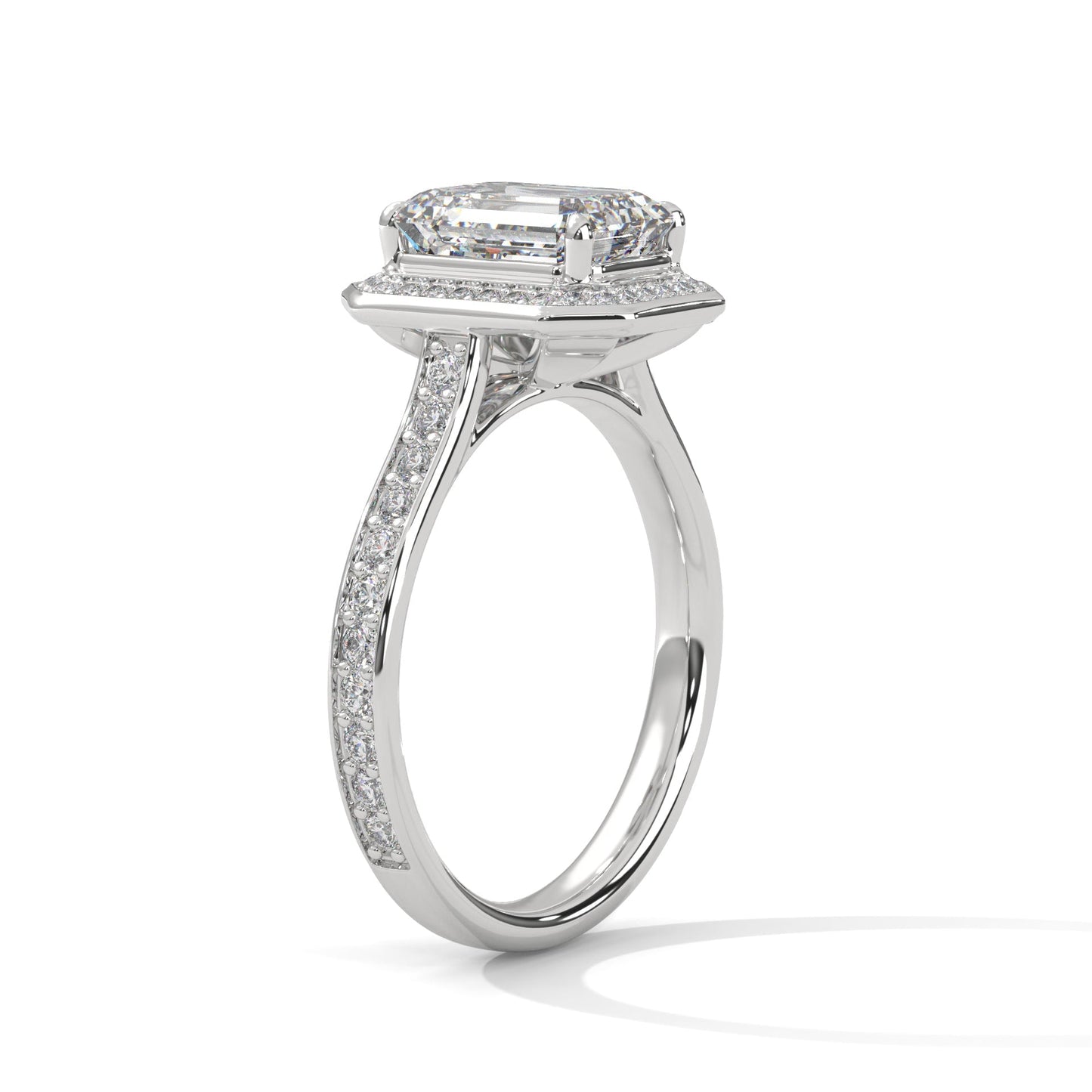Halo Emerald Diamond Solitaire Engagement Ring