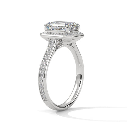 Halo Emerald Diamond Solitaire Engagement Ring