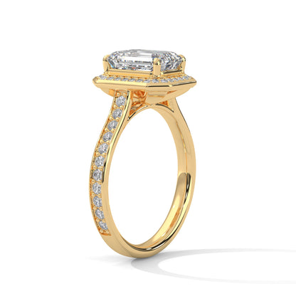 Halo Emerald Diamond Solitaire Engagement Ring