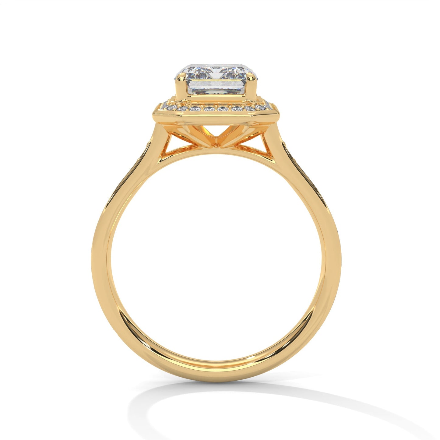 Halo Emerald Diamond Solitaire Engagement Ring