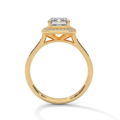 Halo Emerald Diamond Solitaire Engagement Ring