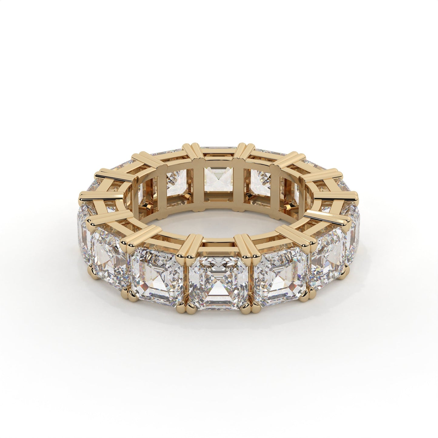 Gold ring with diamond accents on a white background