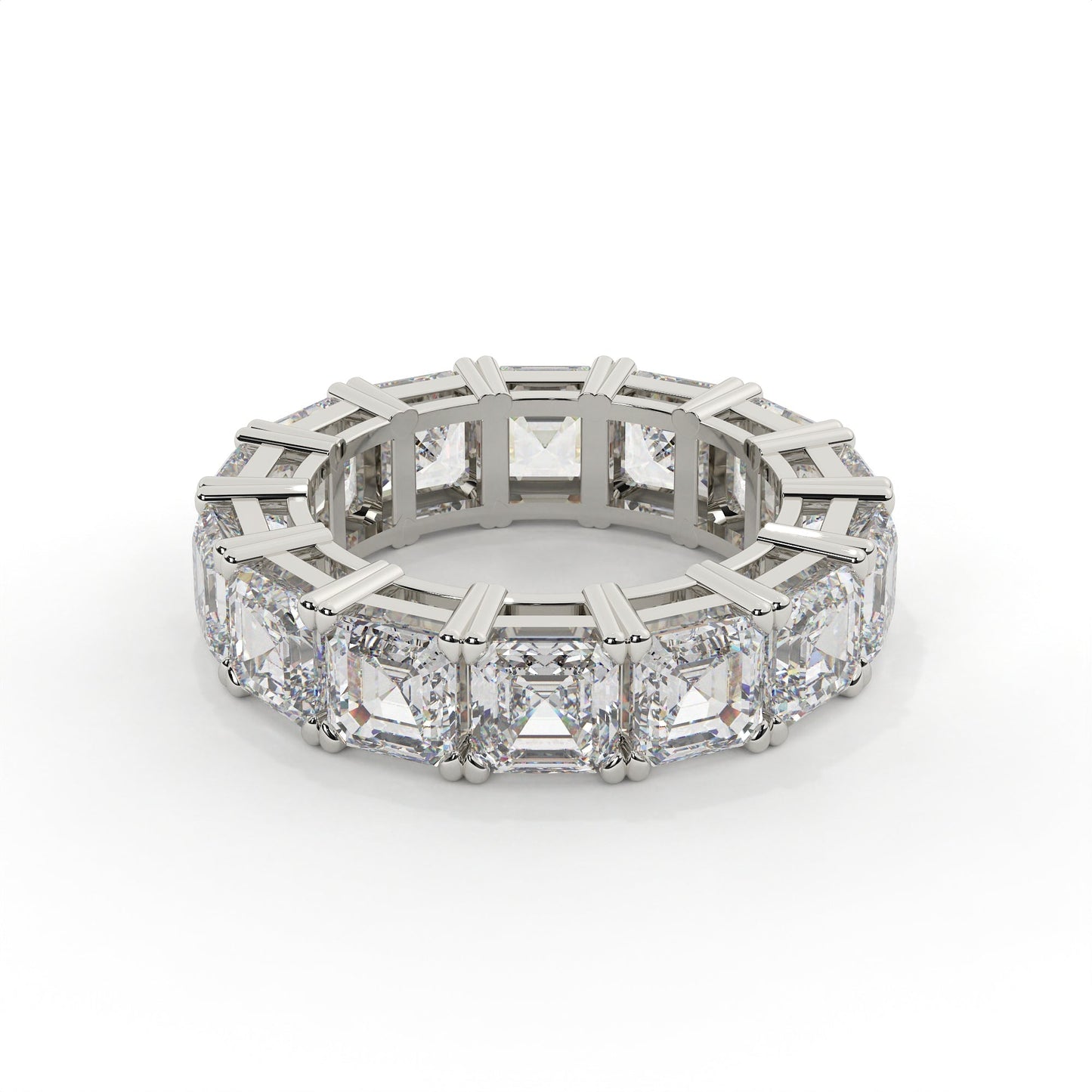 Diamond ring with a geometric design on a white background