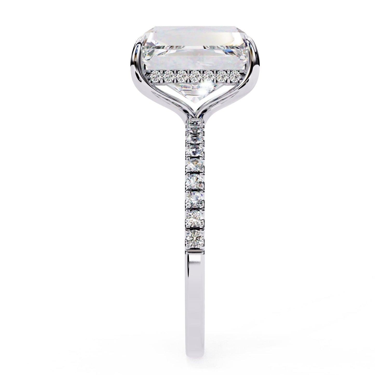 Emerald Cut Lab Diamond Hidden Halo Engagement Ring