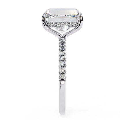 Emerald Cut Lab Diamond Hidden Halo Engagement Ring