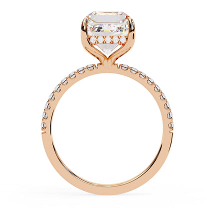 Emerald Cut Lab Diamond Hidden Halo Engagement Ring