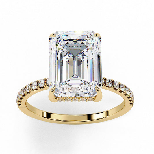 Emerald Cut Lab Diamond Hidden Halo Engagement Ring