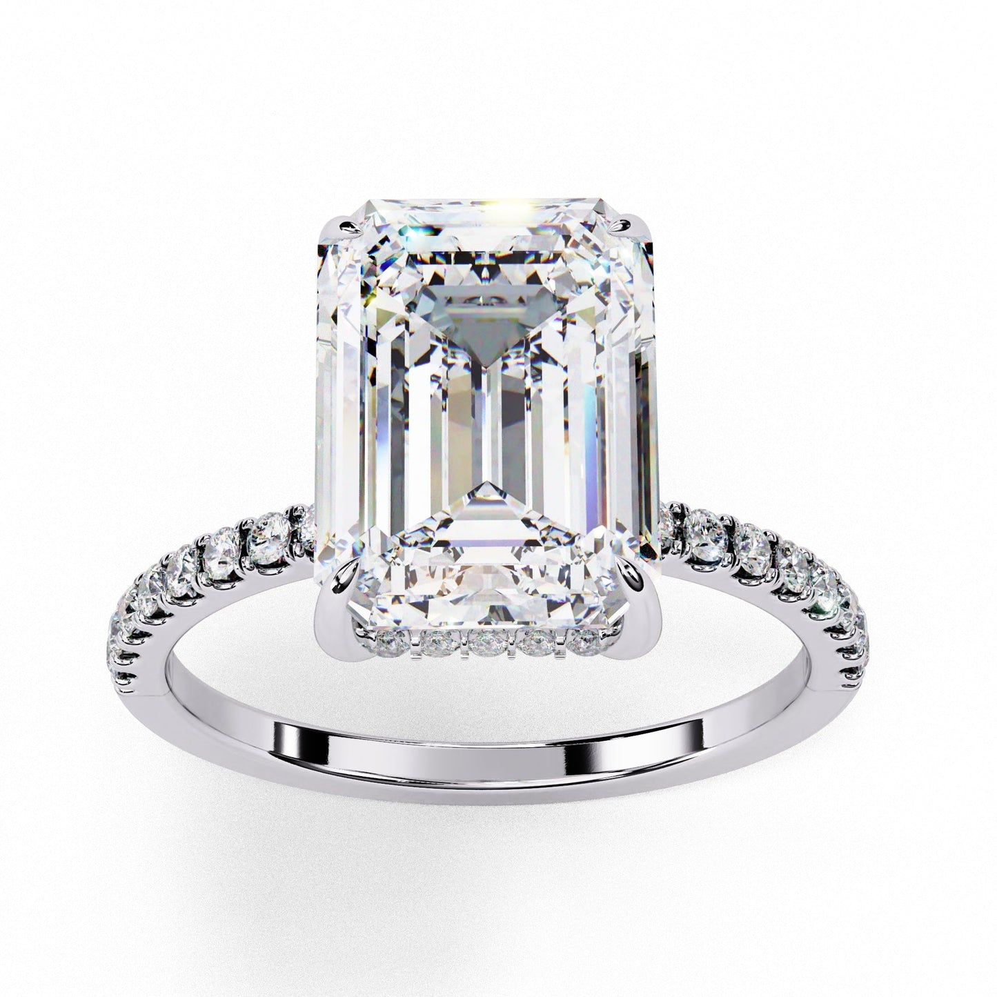 Emerald Cut Lab Diamond Hidden Halo Engagement Ring