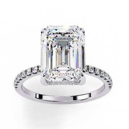 Emerald Cut Lab Diamond Hidden Halo Engagement Ring