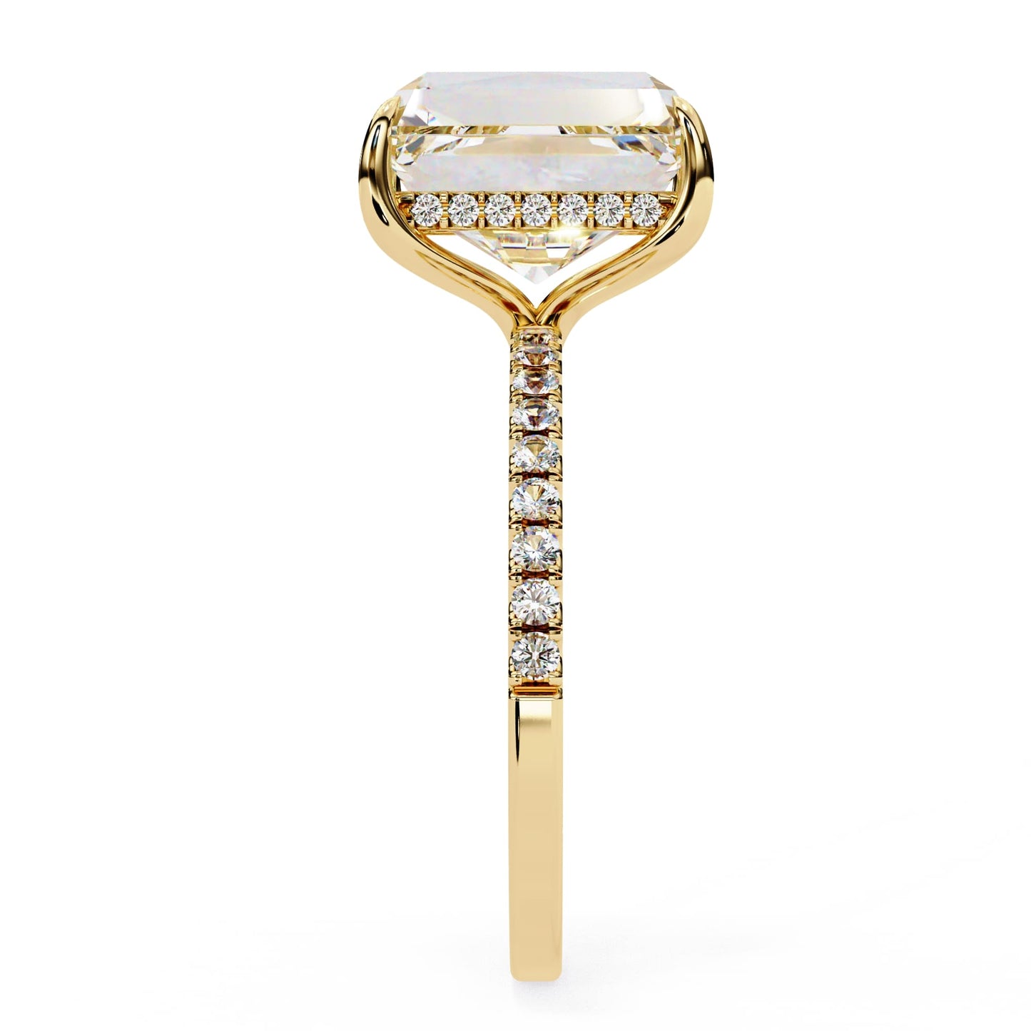 Emerald Cut Lab Diamond Hidden Halo Engagement Ring