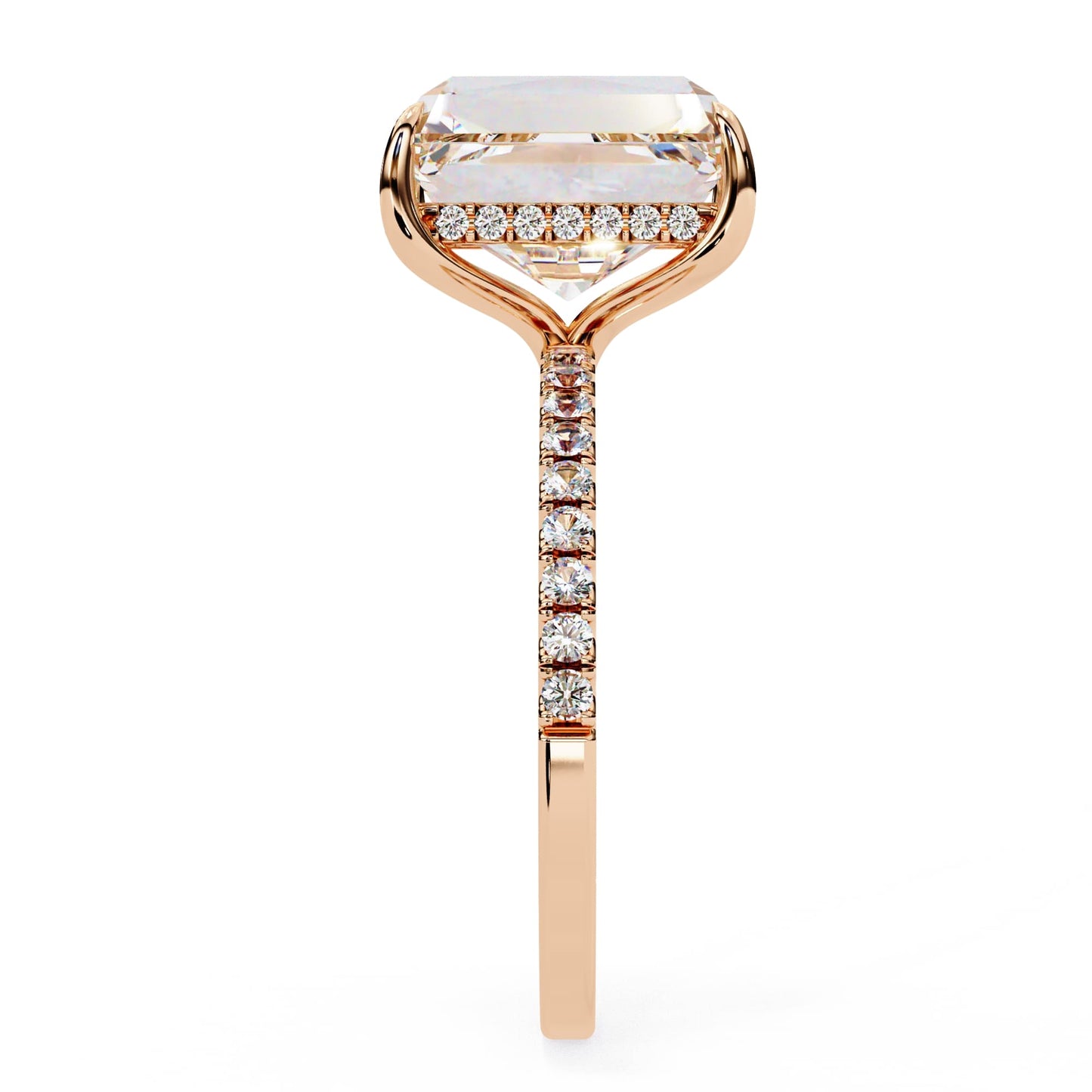 Emerald Cut Lab Diamond Hidden Halo Engagement Ring