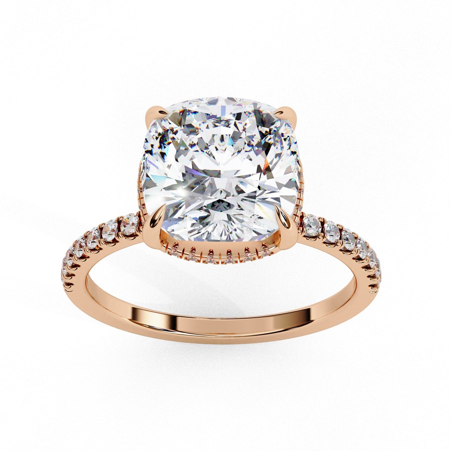 Lab Diamond Cushion Cut Solitaire Accent Engagement Ring