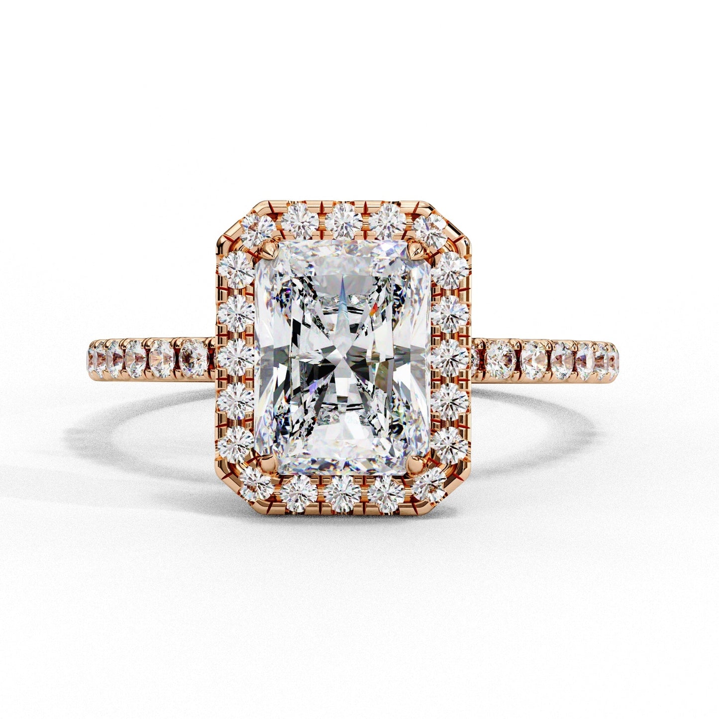 Radiant Cut Lab Diamond Engagement Ring With Halo Setting