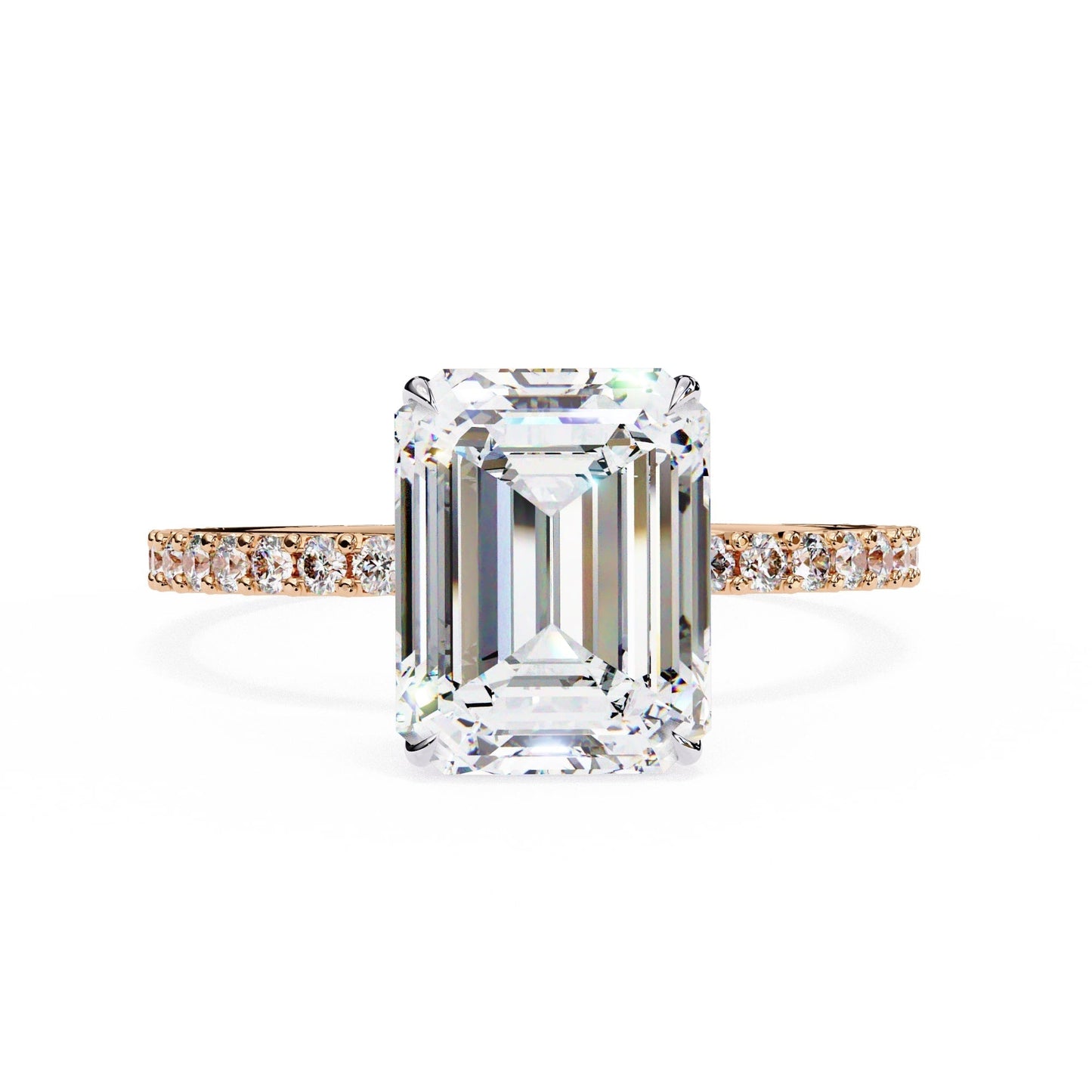 Lab Grown Emerald Diamond Solitaire Ring with Accent Stones