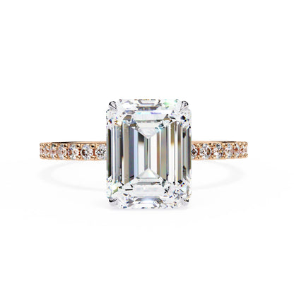 Lab Grown Emerald Diamond Solitaire Ring with Accent Stones