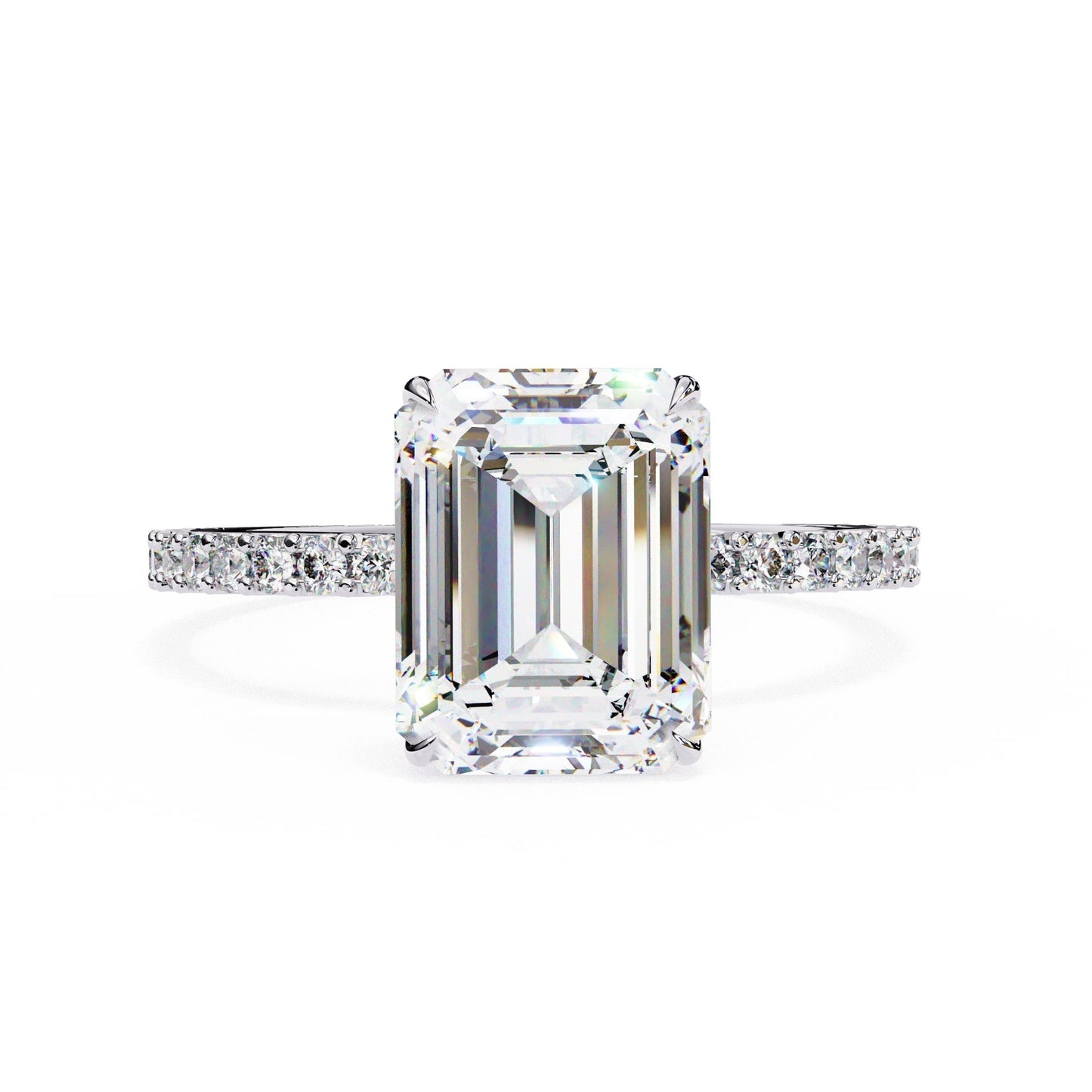 Lab Grown Emerald Diamond Solitaire Ring with Accent Stones