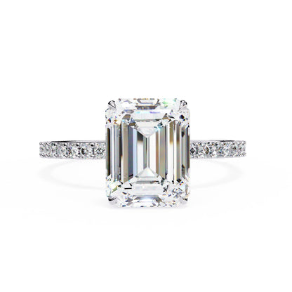 Lab Grown Emerald Diamond Solitaire Ring with Accent Stones