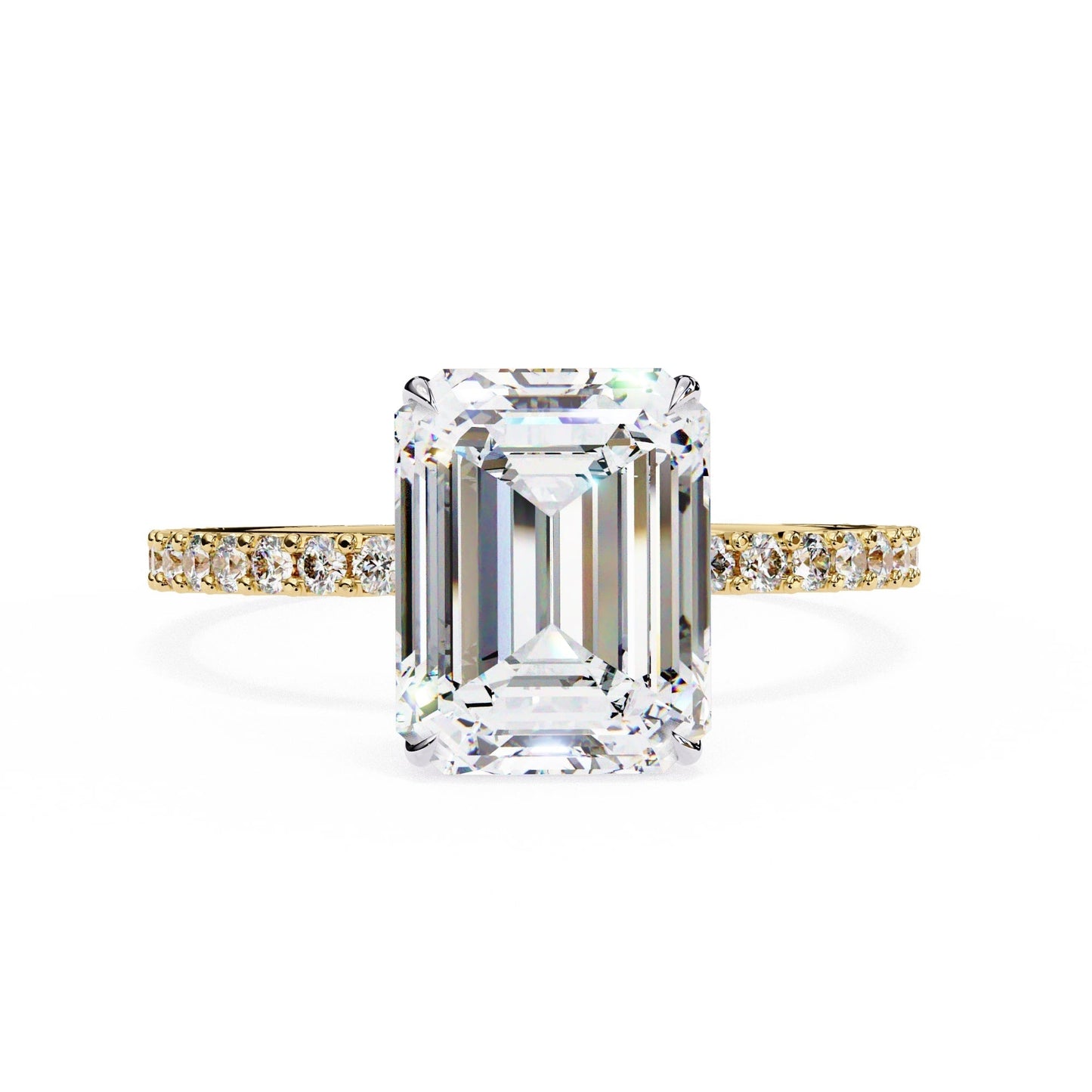Lab Grown Emerald Diamond Solitaire Ring with Accent Stones