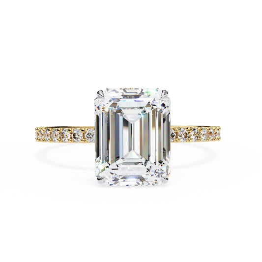 Lab Grown Emerald Diamond Solitaire Ring with Accent Stones