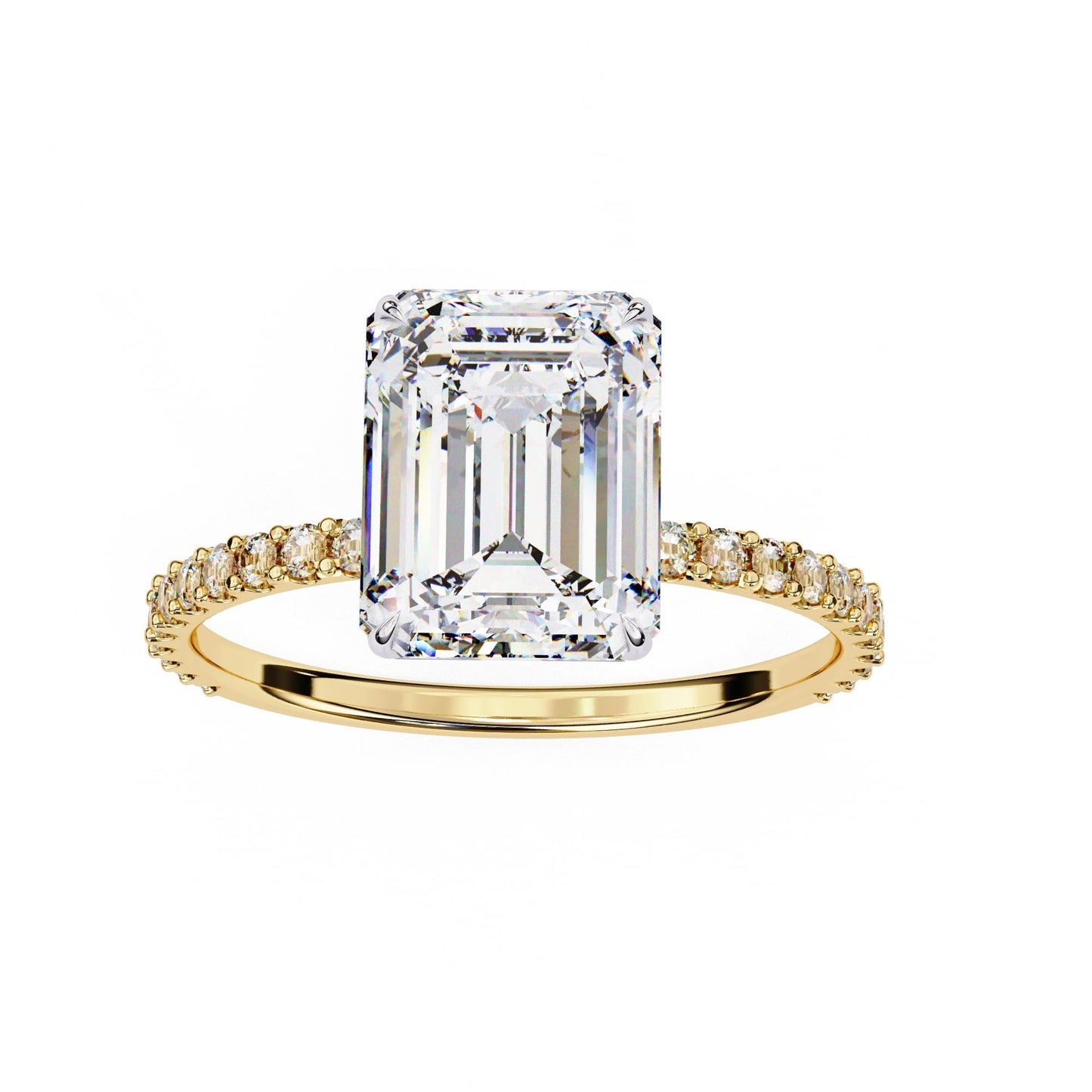 Lab Grown Emerald Diamond Solitaire Ring with Accent Stones