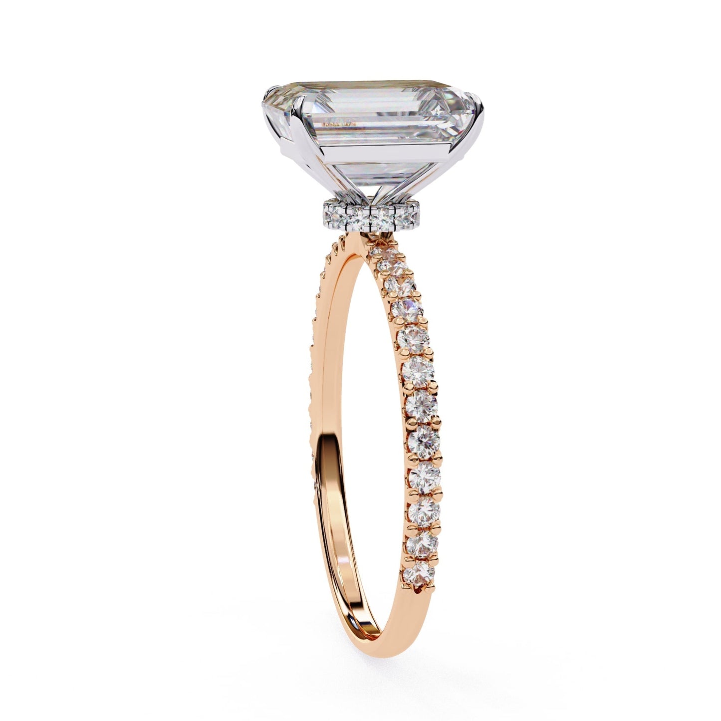 Lab Grown Emerald Diamond Solitaire Ring with Accent Stones