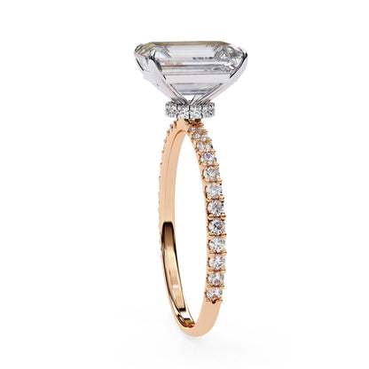 Lab Grown Emerald Diamond Solitaire Ring with Accent Stones