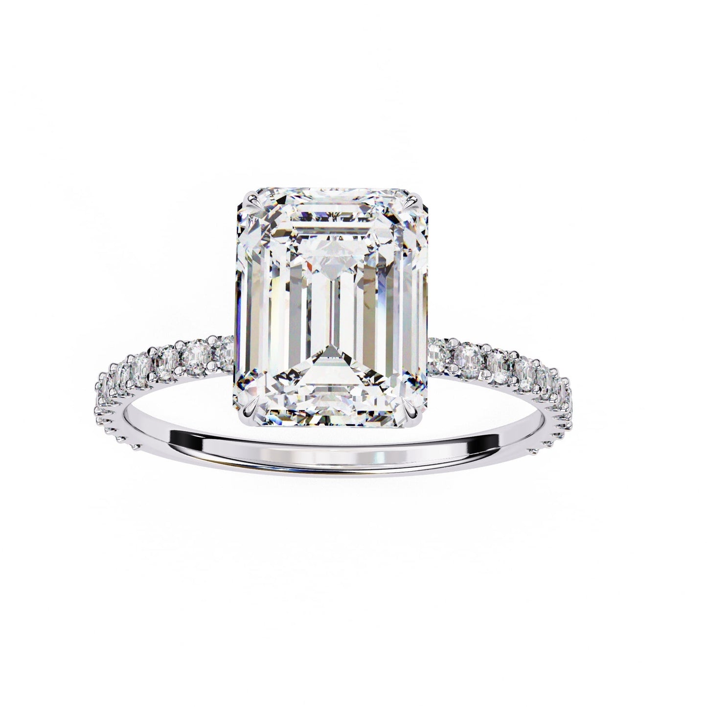 Lab Grown Emerald Diamond Solitaire Ring with Accent Stones