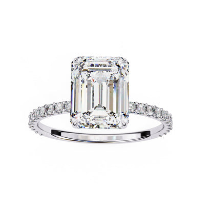 Lab Grown Emerald Diamond Solitaire Ring with Accent Stones