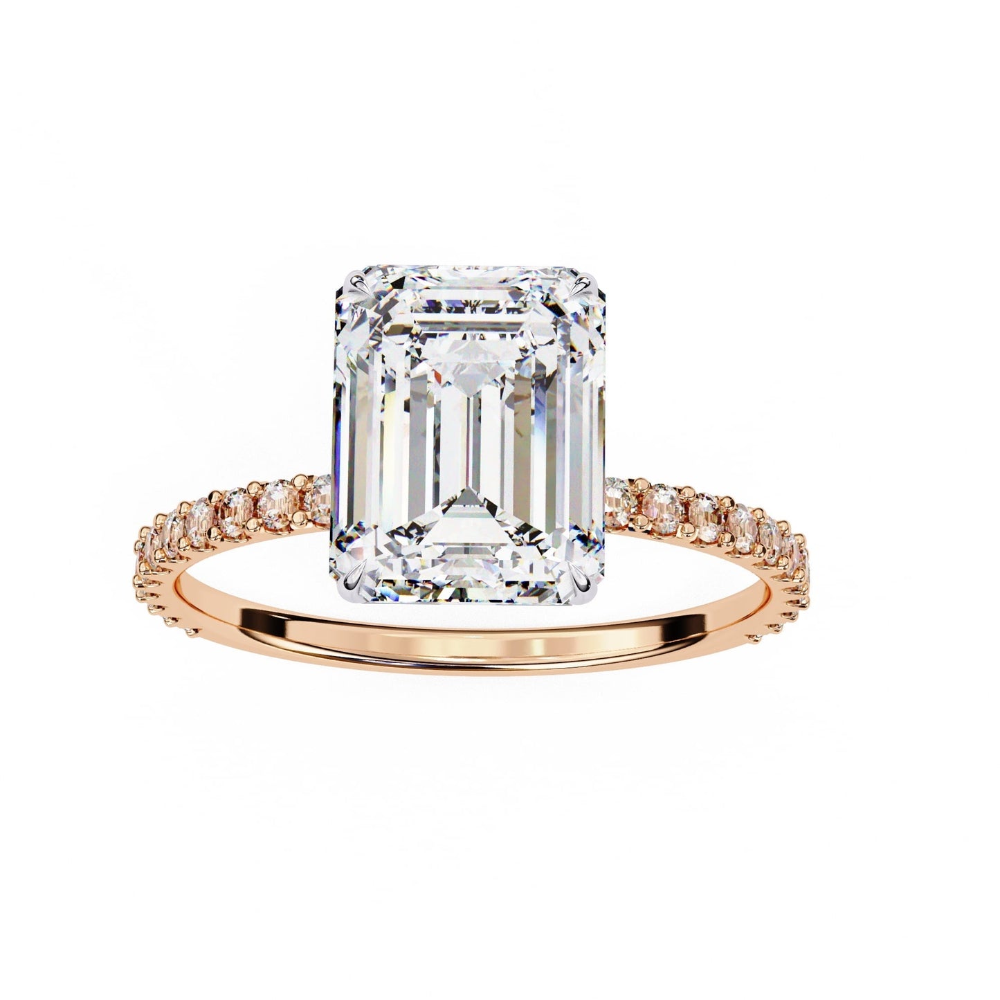 Lab Grown Emerald Diamond Solitaire Ring with Accent Stones