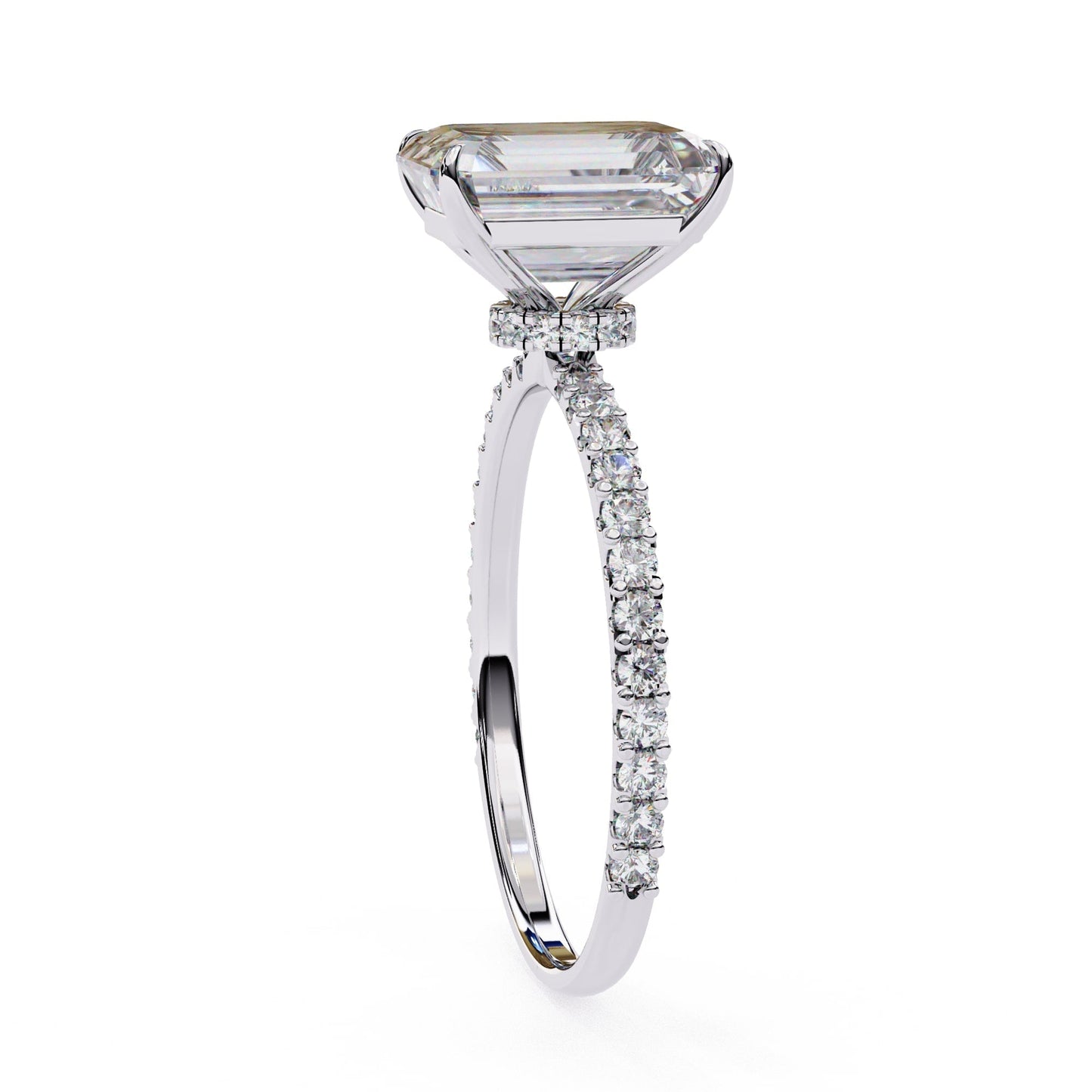 Lab Grown Emerald Diamond Solitaire Ring with Accent Stones