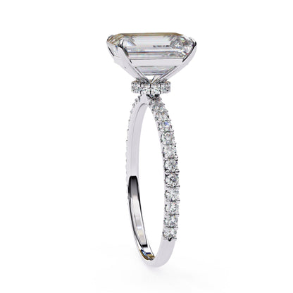 Lab Grown Emerald Diamond Solitaire Ring with Accent Stones