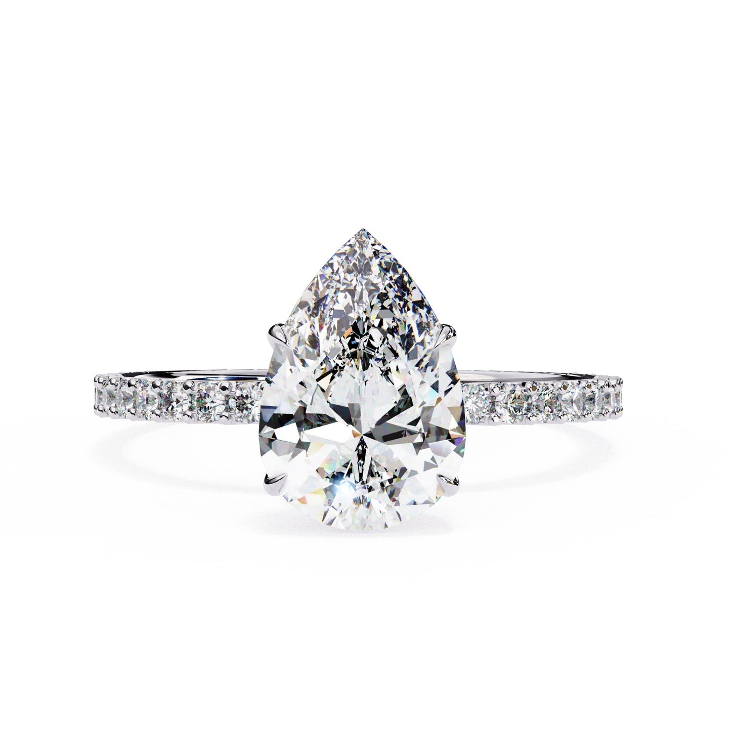 Pear Diamond Solitaire Accent Engagement Ring