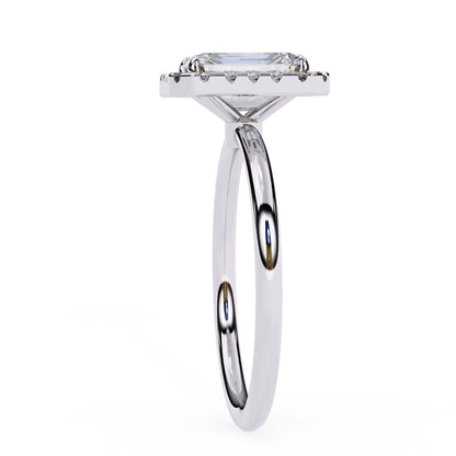 Unique Emerald Cut Diamond Halo Engagement Ring