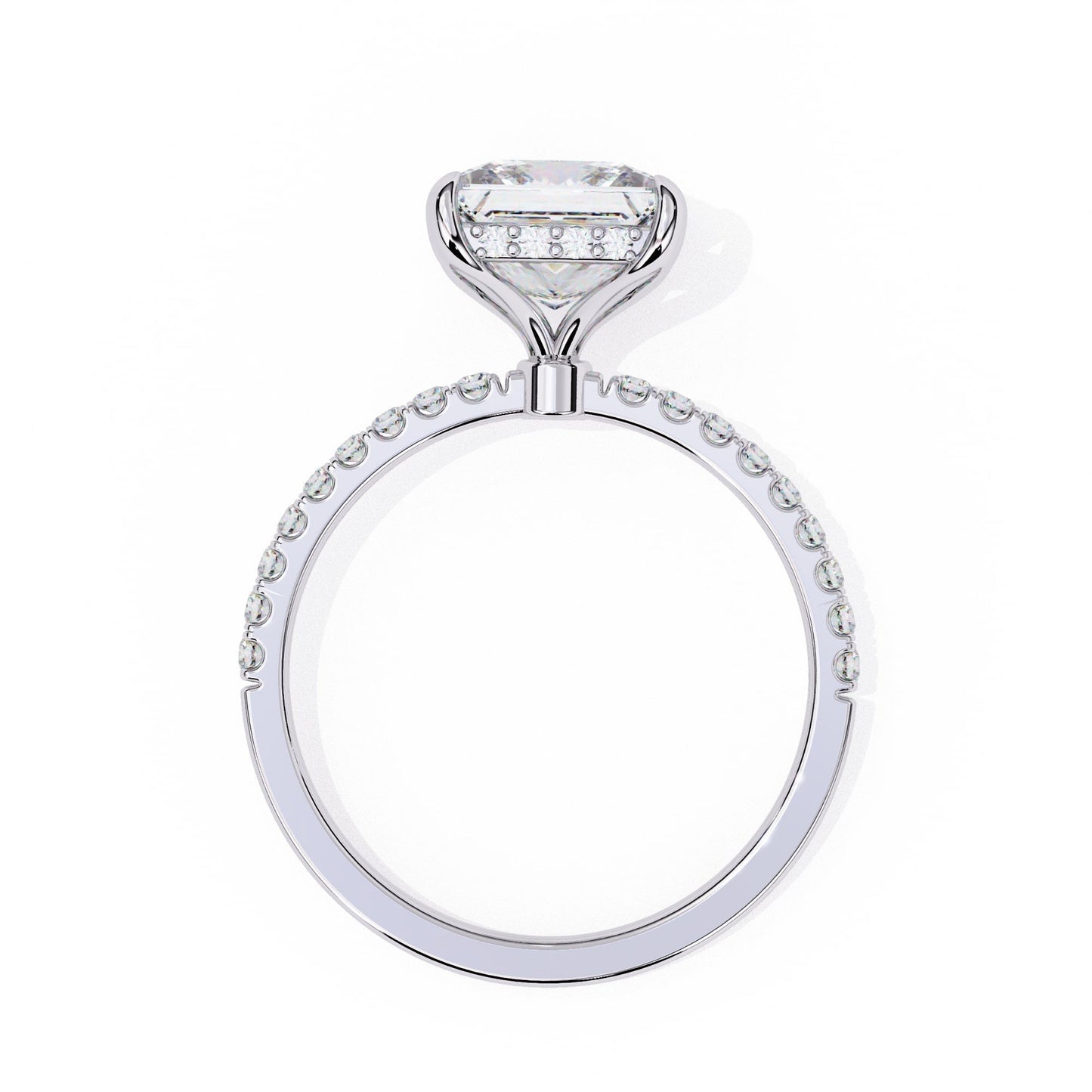 Princess Cut Solitaire Diamond Engagement Ring with Hidden Halo